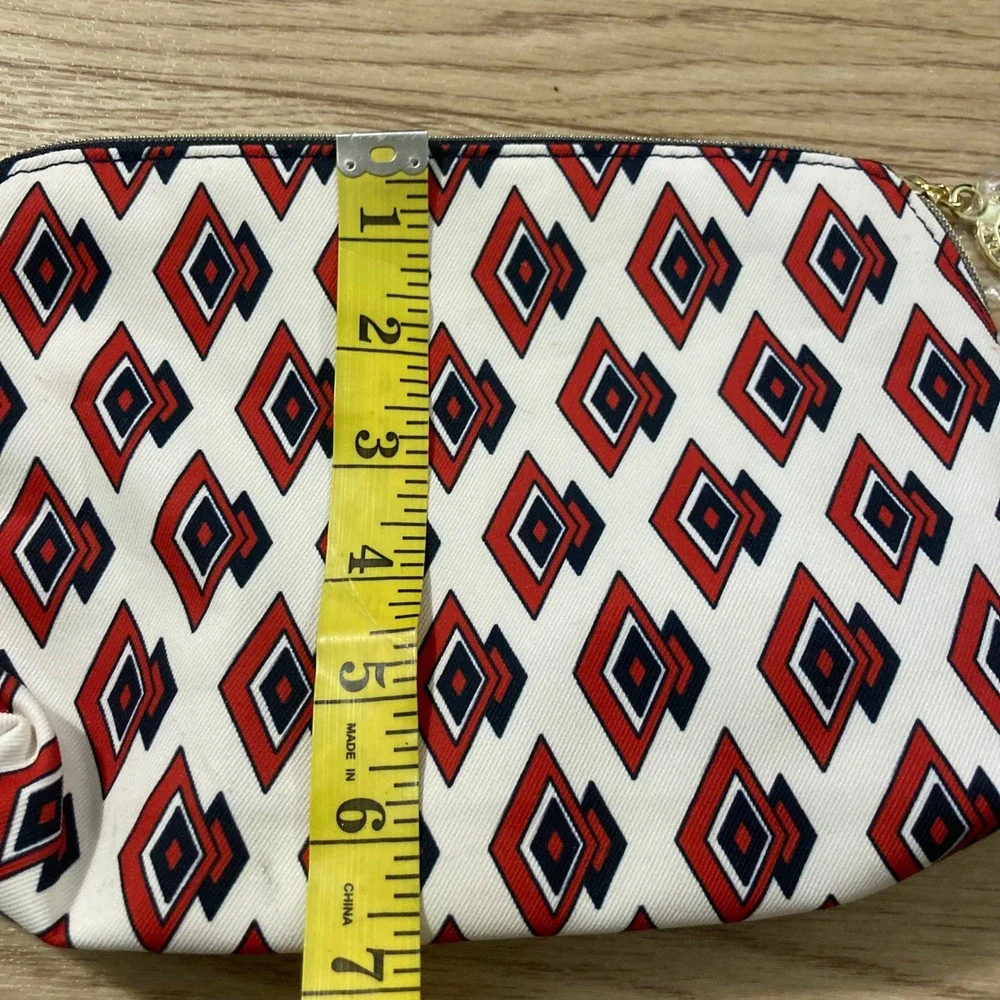 Estee Lauder Makeup Bag Womens Large Red White Blue Geometric Tapestry NEW‎